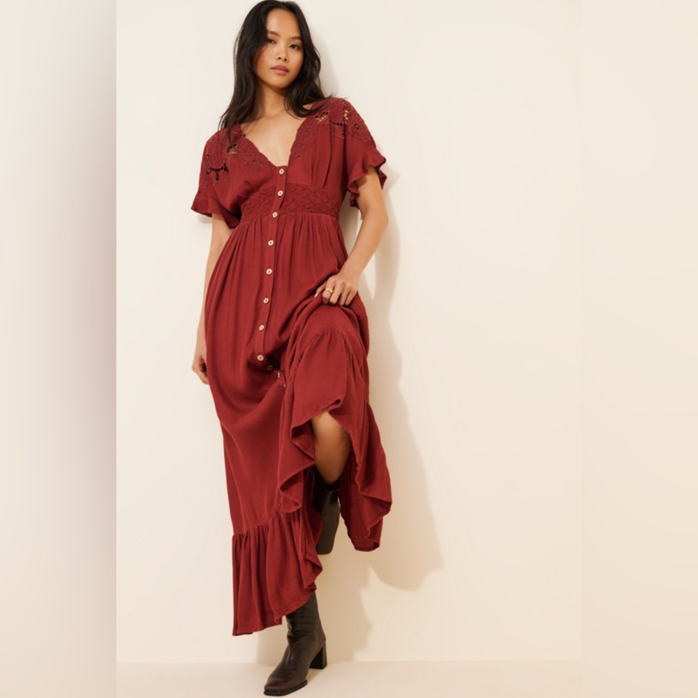 FREE PEOPLE Colette Maxi Dress in Cinnamon Sz SMALL